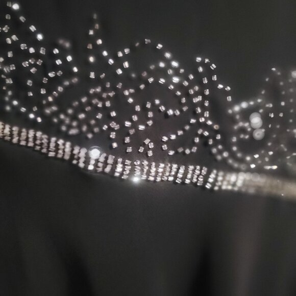 Alex Evenings Black Chiffon Drop Waist Bead Embellished Open Neck Gown - Sz 14 - Picture 6 of 16